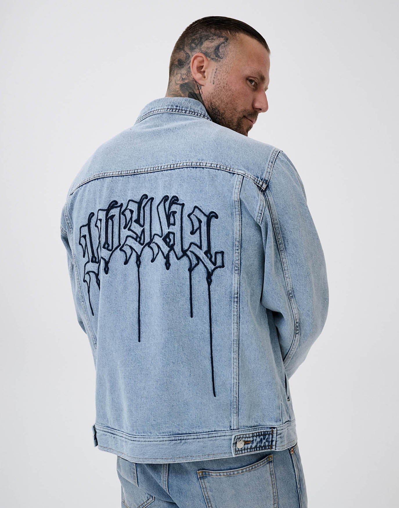 Loyal Drip Denim Jacket Light Blue