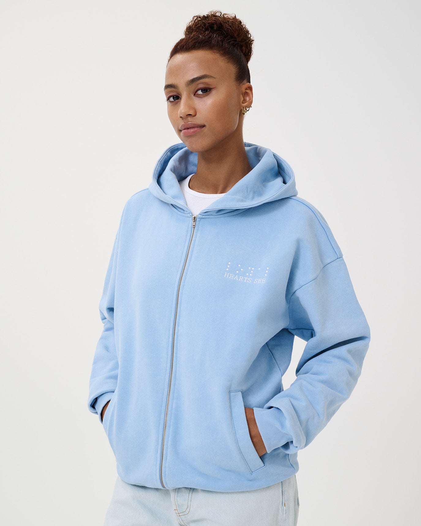 Blurred Loyal Zip Up Hoodie Washed Blue