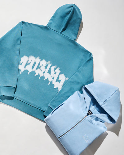 Blurred Loyal Zip Up Hoodie Washed Blue